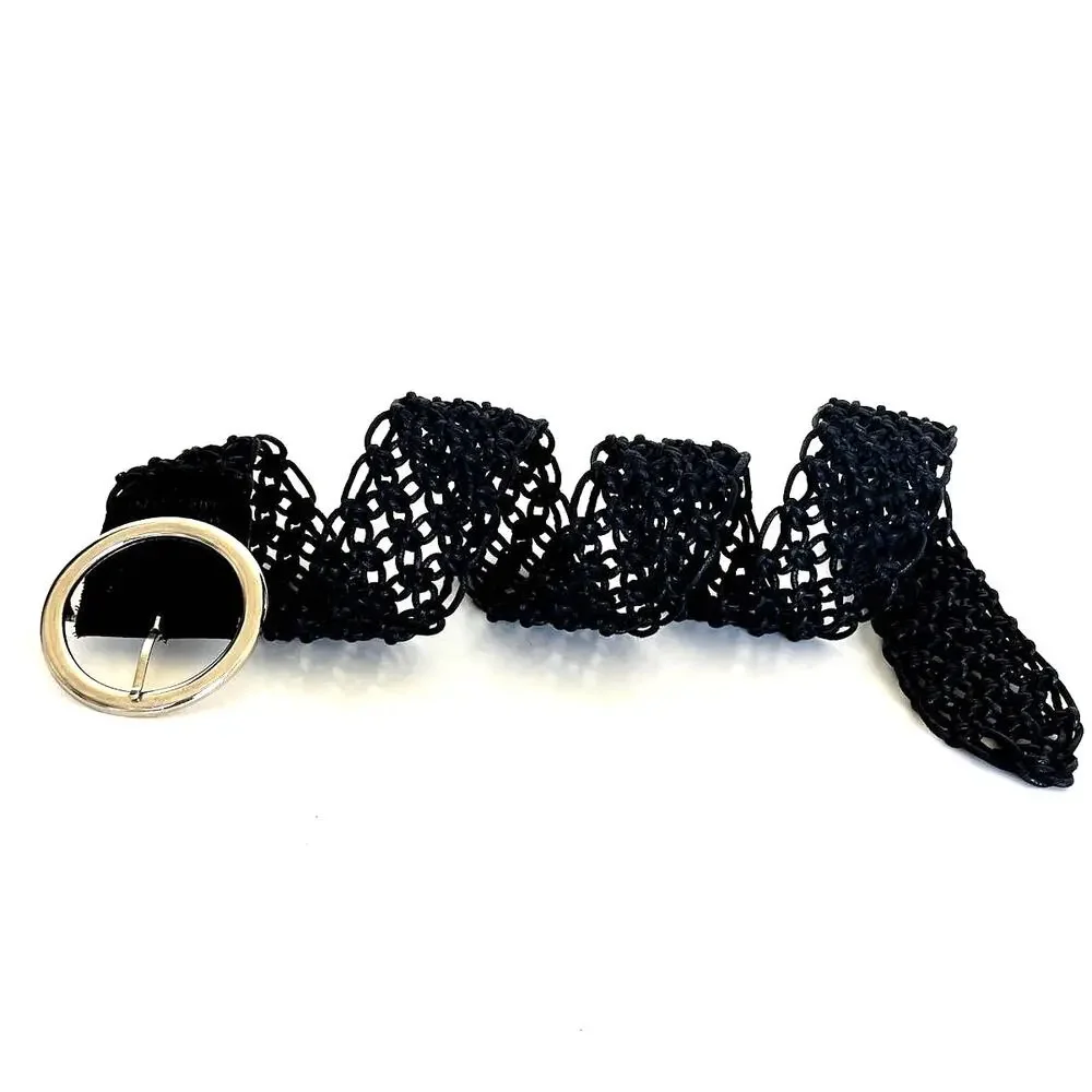 Vintage Womens Woven Belt Size L‎ Black Boho Braided Hippie Peasant Western 90s